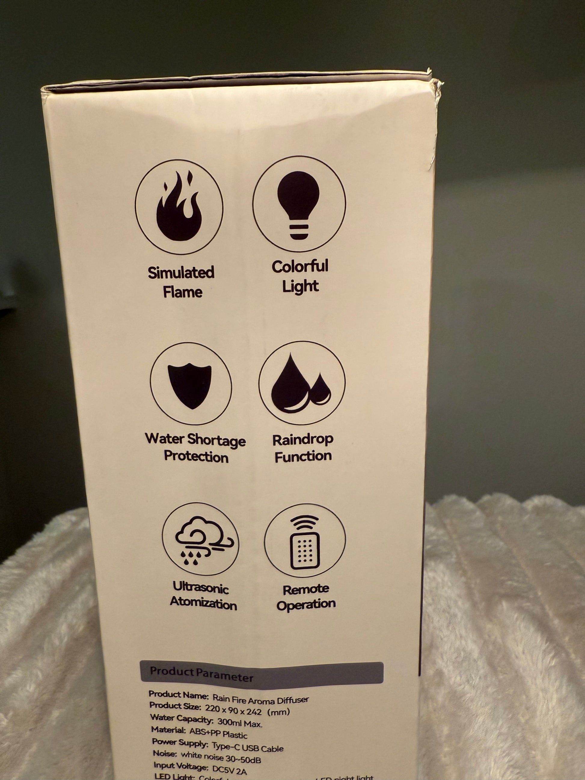 Rain Fire Aroma Diffuser with different light colors